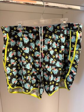 Bonobos Black Swim Trunks with Coral and Light Blue Tropical Print